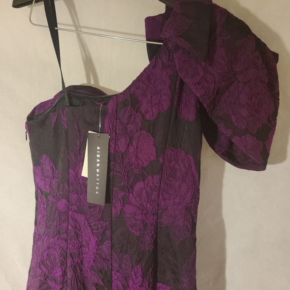 Aidan Mattox Draped 1Shoulder Floral Jacquard Gown - Picture 6 of 8